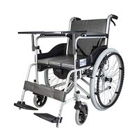 FXNN Transport Wheelchair Manual Wheelchair - with Toilet Bowl with Detachable Dining Table with Hand Brakes Elderly Disabled Aluminum Folding Lightweight Wheelchair Walker (Color : Black)