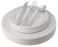 White and Silver Plastic Plates & Cutlery Set, 100 Piece Elegant Disposable Plates Plastic & Silverware Set | Includes 20 Dinner Plates & Salad Plates, 20 Forks, Spoons, Knives - Posh Setting