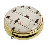 Halulu Cute Little Cat Family Personalized Design Gold Round Pill Case Decorative Metal Medicine Vitamin Organizer Gift