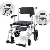 Chair Self Propelled Wheeled Shower Commode Mobile Wheeled Commode Night Mobile Bedside Commode/Brakes and Footrests(Bearing Capacity 300kg)