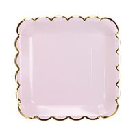 Geeklife Gold Paper Party Plates , Metallic Gold Border 9 inch Paper Dessert Plates , Pink Cute Decorative Plates Set , 20 count