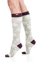 VIM&VIGR Women's 15-20 mmHg Compression Socks: Queen's Floral - Grey & Burgundy (Cotton) (Large)