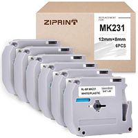 Ziprint 6-Pack MK231 Compatible with M Tape MK-231 M-K231 M231 M-231 Label Tape for P-Touch PT-90 PT-M95 PT-70 PT-70BM PT-85 PT-80 PT-45 PT-65 Printer Black on White, 0.47inch(12mm) x 8m(26.2ft)