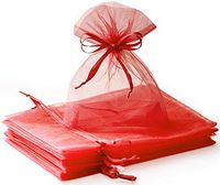 Creative Organza Gift Bags 100 Pcs 5x7 inches Red Sheer Mesh Gift Bag with Drawstring Perfect for Weddings, Party Favors, Candy, Jewelry, Makeup, Lipstick, Bathroom Soaps Pouches, DIY Craft
