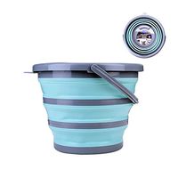 BROADSEAL Collapsible Mop Bucket with Handle,Portable Fishing Water Pail,Car Wash Bucket,Collapsible Bowls for Camping,10L (2.6 Gallon) Plastic Bucket (Green&Gray)
