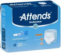 Attends Super Plus Absorbency Underwear-Size Youth / Small Waist / Hip 20" - 34" Weight 80 - 120 lb - Pack of 20