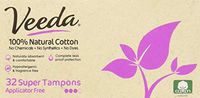 Veeda 100% Natural Cotton Applicator Free Tampons Super Absorbent Comfort Digital Super Tampons Chlorine Toxin and Pesticide free, 3 Packs of 32 Count Each