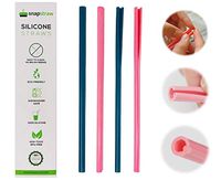 Snapstraw Reusable Silicone Straw - BPA-Free Non-Toxic Openable Straw, Safe for Kids and Toddlers, No Brush Needed (Green/Pink, Set of 4) - Washable Reusable Flexible Collapsible Straw