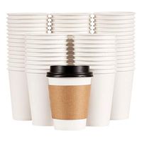 Disposable Coffee Cups, Lids, Sleeves [100 SET - 12 oz To Go Paper Cup (100 Pack). Cups Can Contain Hot and Cold Drinks, No Leaks! Durable Lids and Sleeves Protects Your Hands! (White)