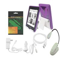 iShoppingdeals - Purple TPU Rubber Cover Case w/Screen Protector Reading Book Light View Stand Holder Charger Cable Bundle for Amazon Kindle Paperwhite 6 INCH