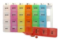 4 Times a Day Color Coded Weekly Medication Planner with Tray - Each Daily Pill Box is Removable and a Different Color - Easy to Use Pill Organizer (4 Times a Day)