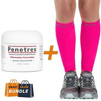 (Bundle) Compression Leg Sleeve by ZENSAH + Pain Relief Therapy by PENETREX for Runners & Shin Splint Sufferers (Neon Pink, L/XL)