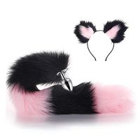 2Pcs Furry Wolf Tail & Headband Ears SetParty Toys Role Play B-ü-t-t P-l-ǔ-g Tail+ Ears Headband(Pink and Black Stitching)-S
