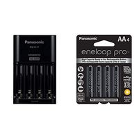 Panasonic BQ-CC17KSBA eneloop Advanced Individual Battery Charger with 4 LED Charge Indicator Lights, Black & BK-3HCCA4BA eneloop pro AA High Capacity Ni-MH Pre-Charged Rechargeable Batteries, 4 Pack
