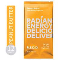 REDD Vegan Protein Bar - Peanut Butter - 12 Bars - Healthy Snack with 10g Plant-Based Protein, Low Sugar, Gluten-Free, Dairy-Free, High Fiber, Probiotics