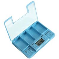 Portable Pill Organizer Medication Reminder - 4 Compartments Medicine Splitters Pillbox with Alarm Clock Blue