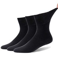 Forcool Diabetic Socks Unisex, Non Binding Loose Top Seamless Toe Wide Calf Circulation Crew Edema Full Cushion Diabetes Cotton Socks for Men and Women, 3 Pairs Black Large