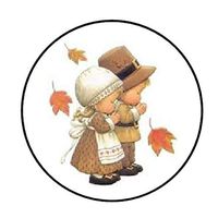 tkcutecandies123 48 Thanksgiving Pilgrim Kids Envelope Seals Labels Stickers 1.2" Round