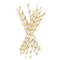 Biodegradable Paper Drinking Straws 7.7 Inches - White Straws with Gold Foil Dots 200 pcs bag [eco friendly straws] for Birthday, Wedding, Bridal/Baby Shower, Celebrations and Party Supplies Wise Buy