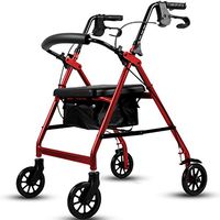 ECHOV Walking Mobility Aid with Shopping Basket Trolley, Lightweight Aluminum Walker, Household Folding Shopping Cart, Elderly, Disabled Walker, Can Bear 100kg (Color : Red, Size : 7794cm)
