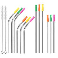 Stainless Steel Reusable Straws，Fu Store Metal Drinking Straws with 2 Cleaning Brushes Silicone Tips for 30oz / 20oz Yeti Tumbler, RTIC etc (12 Straws+2 Brushes+12 Silicone Lip for 20oz 30oz)