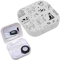 Portable Contact Lens Case Box Travel Kit Mirror + Bottle + Tweezers Container Holder [ Different Doodle Dogs ]