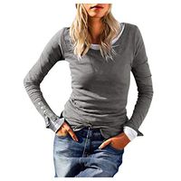 TIFENNY Slim Pullover Women's Round Neck Long Sleeve Patchwork Button Cuffs Casual Loose T-Shirt Tops Going Out Blouse