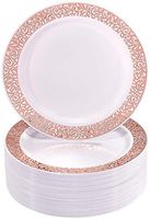 NERVURE Disposable Rose Gold Plastic Plates, Lace Design - 60-Pack, 9-Inch - Perfect for Salads, Desserts, Tapas, and Appetizers