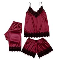 Viviplus 3PC Sexy Nightgowns Chemises Set for Women, Trendy Lace Satin Sleepwear Lingerie Babydoll Camisole Bow Trousers Casual Pajamas Sleepshirts