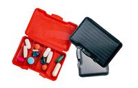 Slim Traveler Pill Box - small pill case for travel, purse, bag, pocket (3 Pack, Grey, Red, Black)