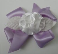 Purple/White Ribbon Fluff Rose Corsage