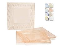 " OCCASIONS" 40 Plates Pack, Heavyweight Square Wedding Party Disposable Plastic Plates (8'' Appetizer/Dessert Plate, Vitro Clear/Blush)