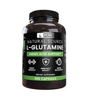 100% Pure L-Glutamine, 365 Capsules, 6-Month Supply, No Magnesium or Rice Filler, Non-GMO, Gluten-Free, Made in USA, Naturally-Sourced and Potent L-Glutamine Amino Acid with No Additives