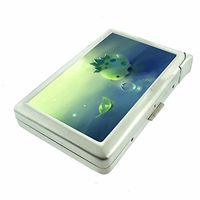 Dinosaur Leaf Water Drop Em1 Hip Silver Cigarette Case With Built In Lighter 4.75" X 2.75" Id Holder Metal Wallet RFID Protection