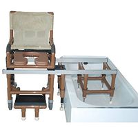 MJM International 118-5B Standard Shower Chair with 5" All Brake Casters, 300 oz Capacity, 40.5" Height x 22" Width x 25.25" Depth, Royal Blue/Forest Green/Mauve