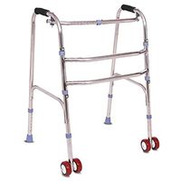 XHRHao Walker One-Click Folding Wheel 6 Adjustable Height Levels Made of Aluminum Alloy Rollator Prevent Falling Portable Walk Assist for Elderly Silver (Color : Silver, Size : B)