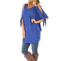 Amlaiworld Women Plus Size Blouse Casual T Shirt Solid Bare Arms Short Sleeve Tops Loose Lightweight Tunic Shirt Blue