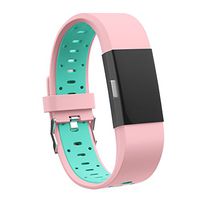 Teak - Silicone Sport Replacement Wristband for Fitbit Charge 2 - Small Pink and Teal