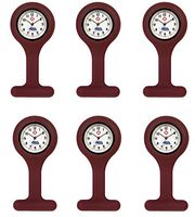 Set of 6 Silicone Nurse Watch W/Pin/Clip, Infection Control Design, Health Care, Nurse, Doctor, Paramedic, Nursing Student, Medical Brooch Fob Watch (Maroon)