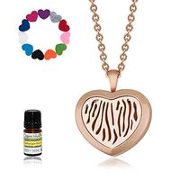 Anavia Essential Oil Diffuser Necklace Gift Set for Valentine's Day Women Girl, Love Heart Stripe Aromatherapy Pendant Locket, 1 Aroma Oil (Lavender, Lemongrass, Eucalyptus), 12 Refill Pads