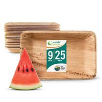 Verde Planet - 9 inch Rectangular Palm Leaf Trays - Biodegradable, Ecofriendly, Disposable, Sturdy, Elegant, Premium Quality Plates, USDA Certified - 25 Count