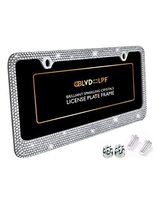 BLVD-LPF Popular Bling 7 Row White/Clear Color Crystal Metal Chrome License Plate Frame with Crystal Screw Caps - 1 Frame