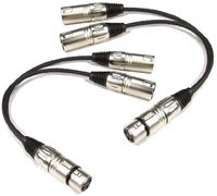 2 PACK 12" XLR FEMALE TO DUAL XLR MALE Y-CABLE SPLITTER 1' FT Y303
