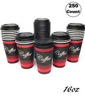 Large 16 oz 250 Count by EcoQuality - Classic Durable Disposable Paper Cups & Black Dome Lids For Hot/Cold Drink, Coffee, Tea, Cocoa, Travel - Large 16 Ounce Cups, 250 Count Cups & 250 Black Lids