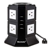 Bessmate Power Strip 8-Outlet Surge Protector with 6.5-Foot Power Cord and 4 USB Charging Ports(5V/4.5A), 1000 Joules (Black-White)