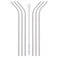 Stainless Steel Curved Drinking Straws, 10.5" Set of 6 Plus Cleaning Brush