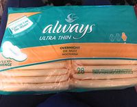 Always Ultra Thin Overnight Pads with Wings, Unscented