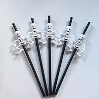 LinSHdi426 5Pcs Phantom Straws Halloween Pumpkin Straw Halloween Decoration Drinking Straws Halloween Supplies Halloween Decorations for Home,Bar Black Skeleton 5pcs