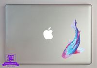 Overly Attached Decals Purple and Blue Watercolor Koi Fish Vinyl Decal Sized To Fit A 15" Laptop - Full Color