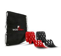 WODFitters Extra Breathable Porous Kinesiology Tape - 2 Pack with Carrying Bag | Durable, Adhesive & Elastic Cotton Kinesiology Athletic Tape (2 Pack, Black/Red Combo with Holes)